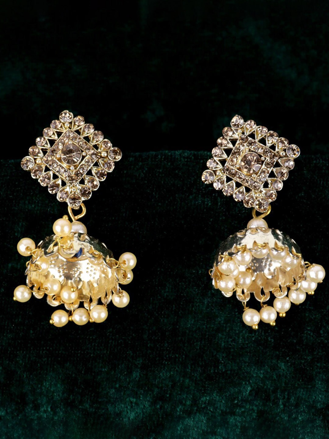 

Krelin Gold-Plated Stone Studded Jhumkas, White