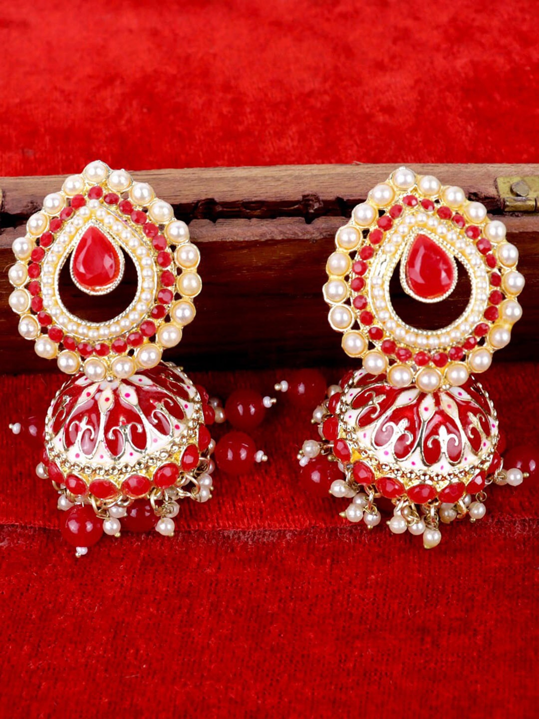 

Krelin Gold-Plated Classic Jhumkas Earrings, Red