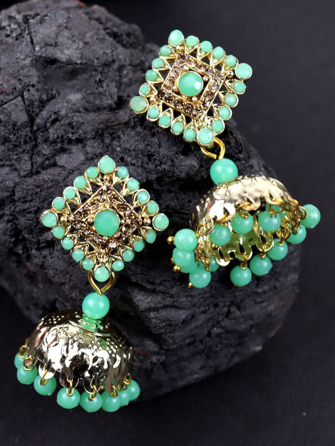 

Krelin Gold Plated Classic Jhumkas Earrings, Sea green
