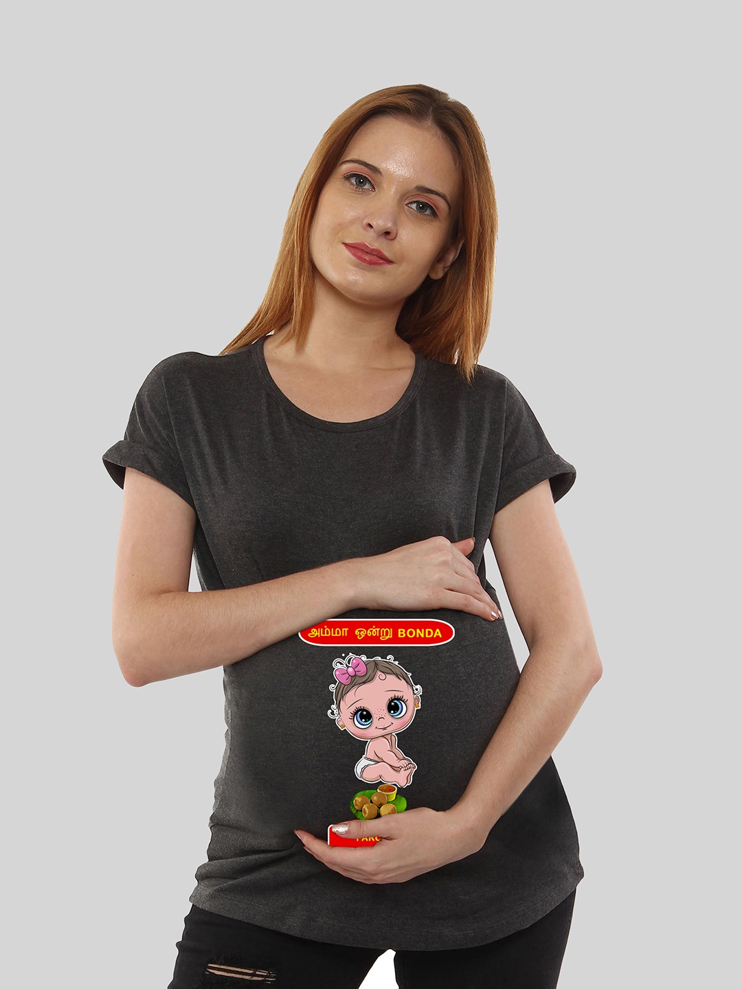 SillyBoom Women Charcoal Printed T-shirt