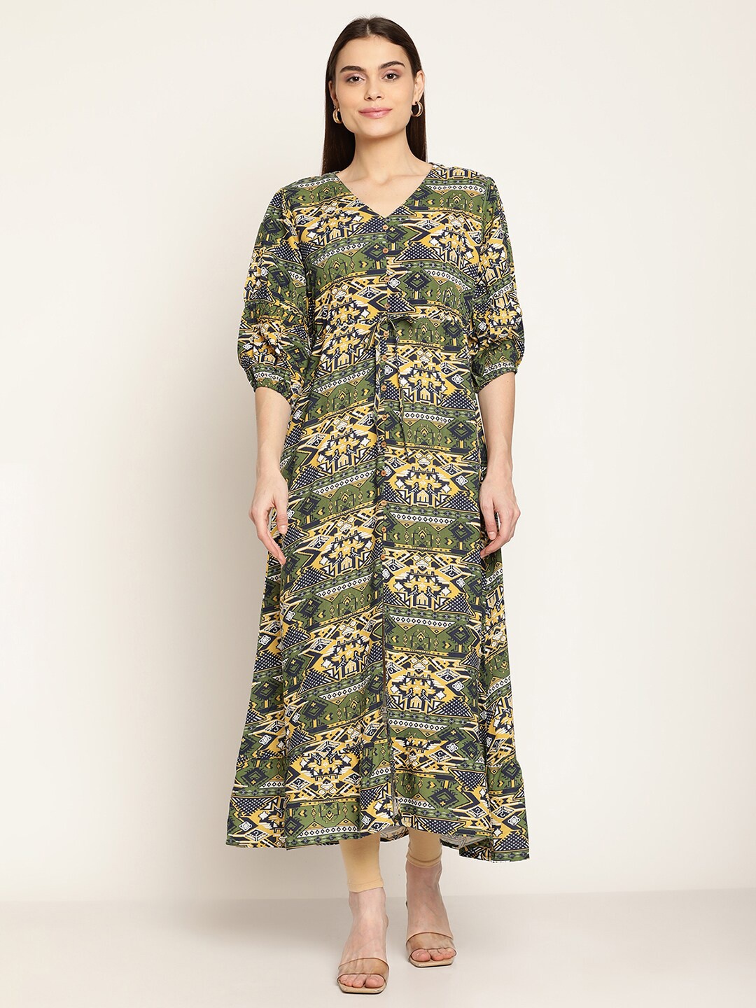 

Cantabil Ethnic Motifs Maxi Dress, Green