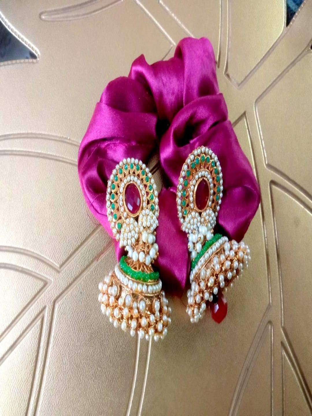 

Runjhun Gold-Plated Jhumkas Earrings, Green