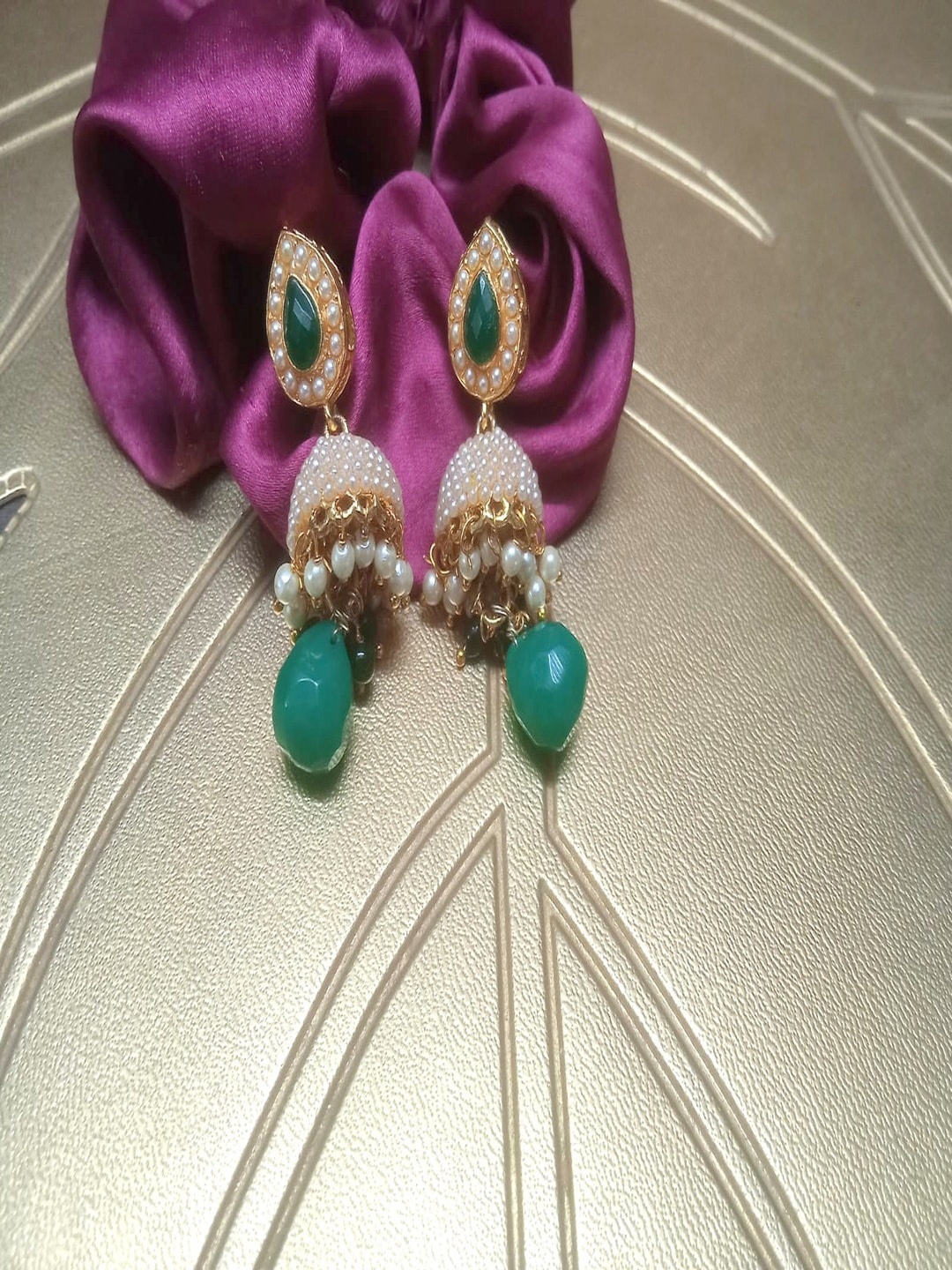 

Runjhun Gold-Plated Jhumkas Earrings, Green