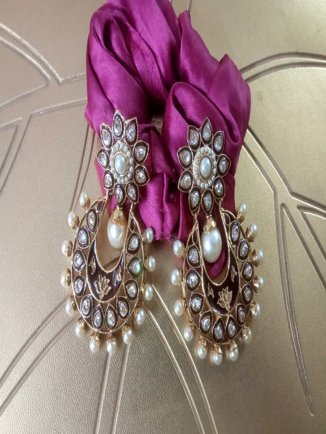 Runjhun Gold-Plated Kundan Chandbalis Earrings
