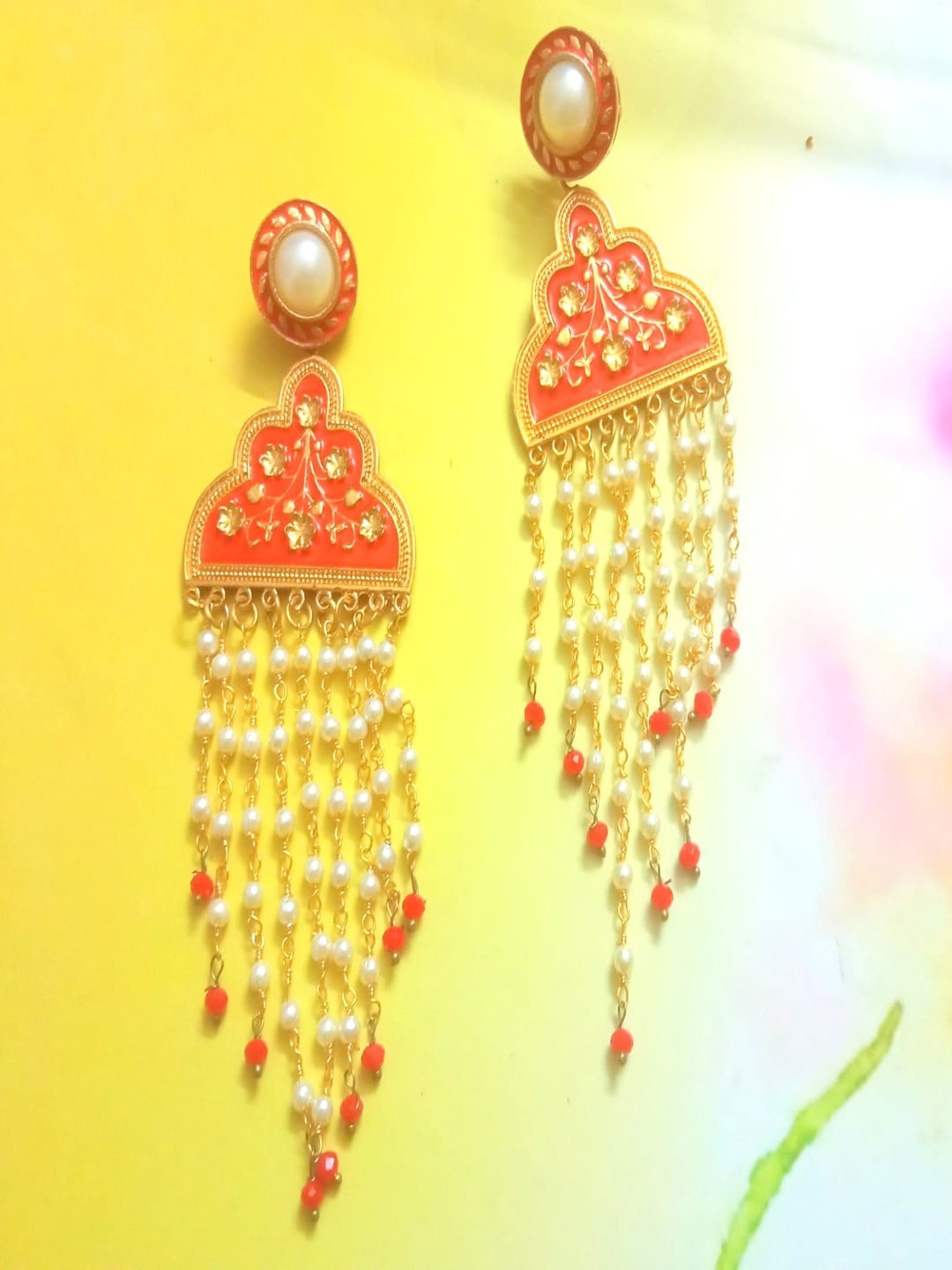 Runjhun Gold-Plated Jhumkas Earrings, Red