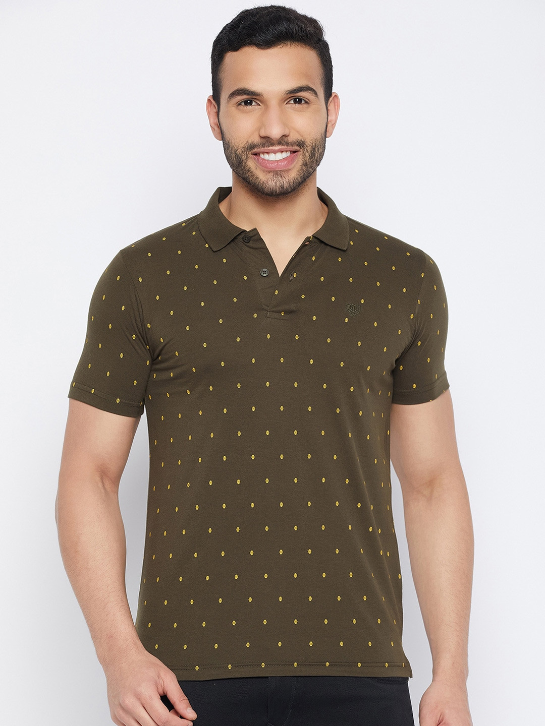 

Duke Geometric Printed Polo Collar Cotton Slim Fit T-shirt, Green