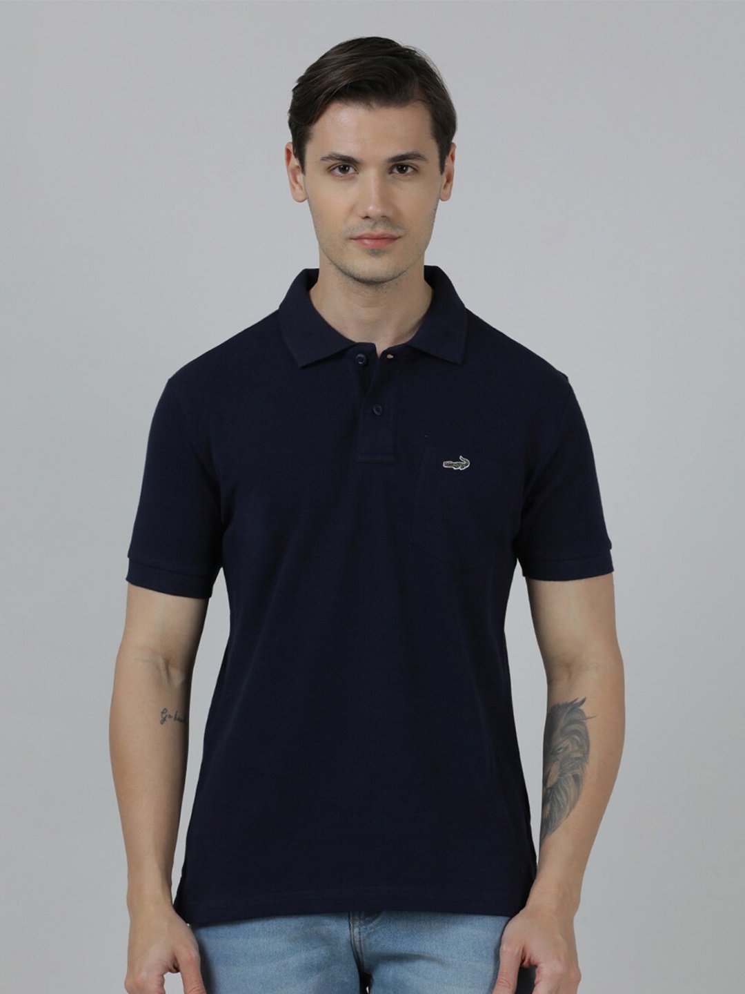

Crocodile Polo Collar Slim Fit Cotton T-shirt, Navy blue