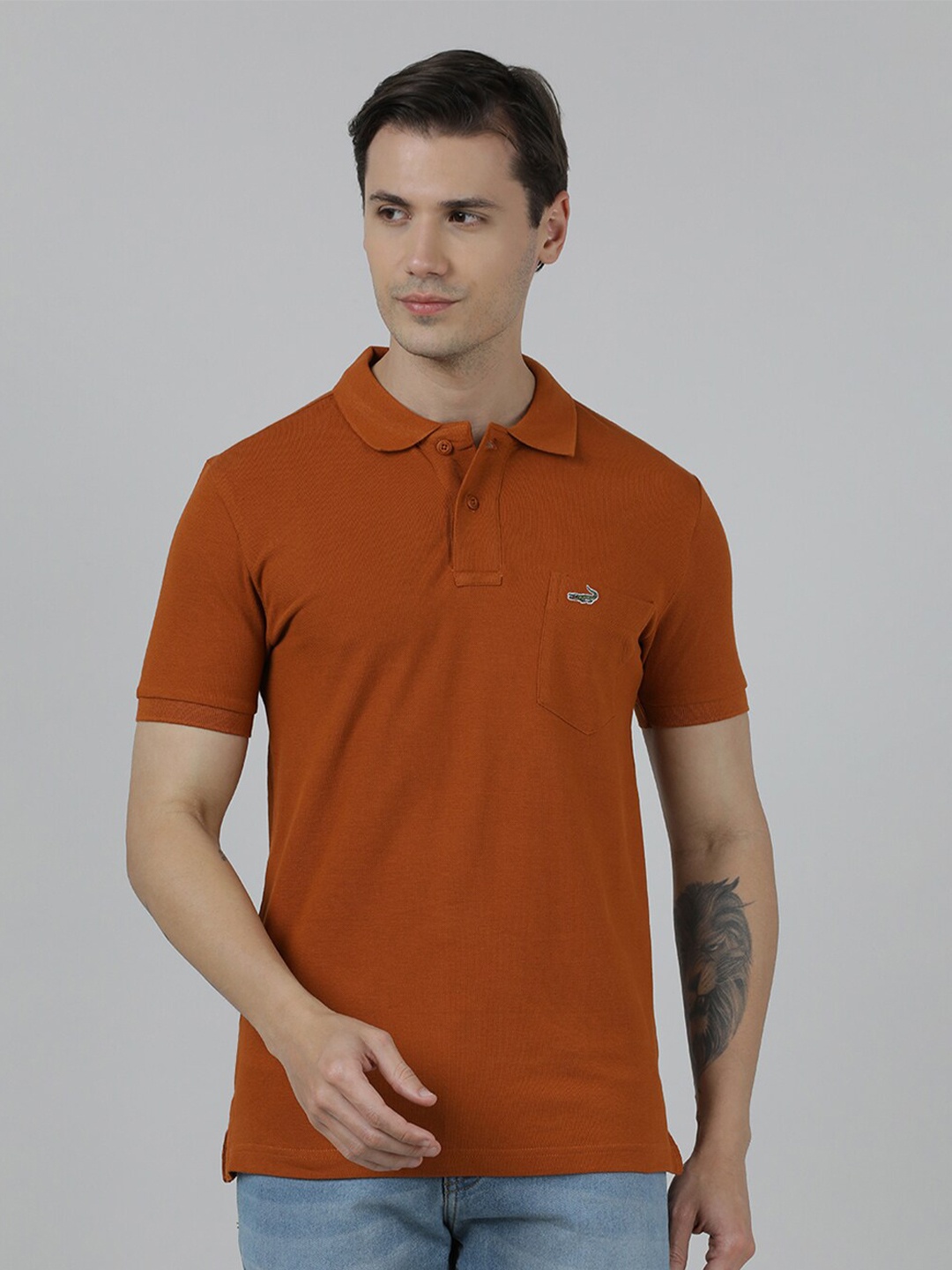 Crocodile Polo Collar Slim Fit T-shirt, Rust