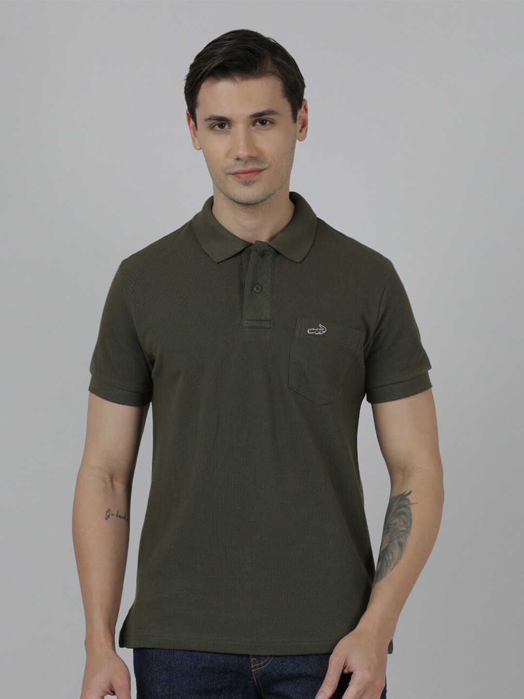 

Crocodile Polo Collar Slim Fit Cotton T-shirt, Olive