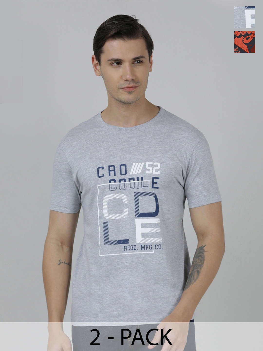 

Crocodile Pack Of 2 Typography Printed Slim Fit Cotton T-shirt, Rust