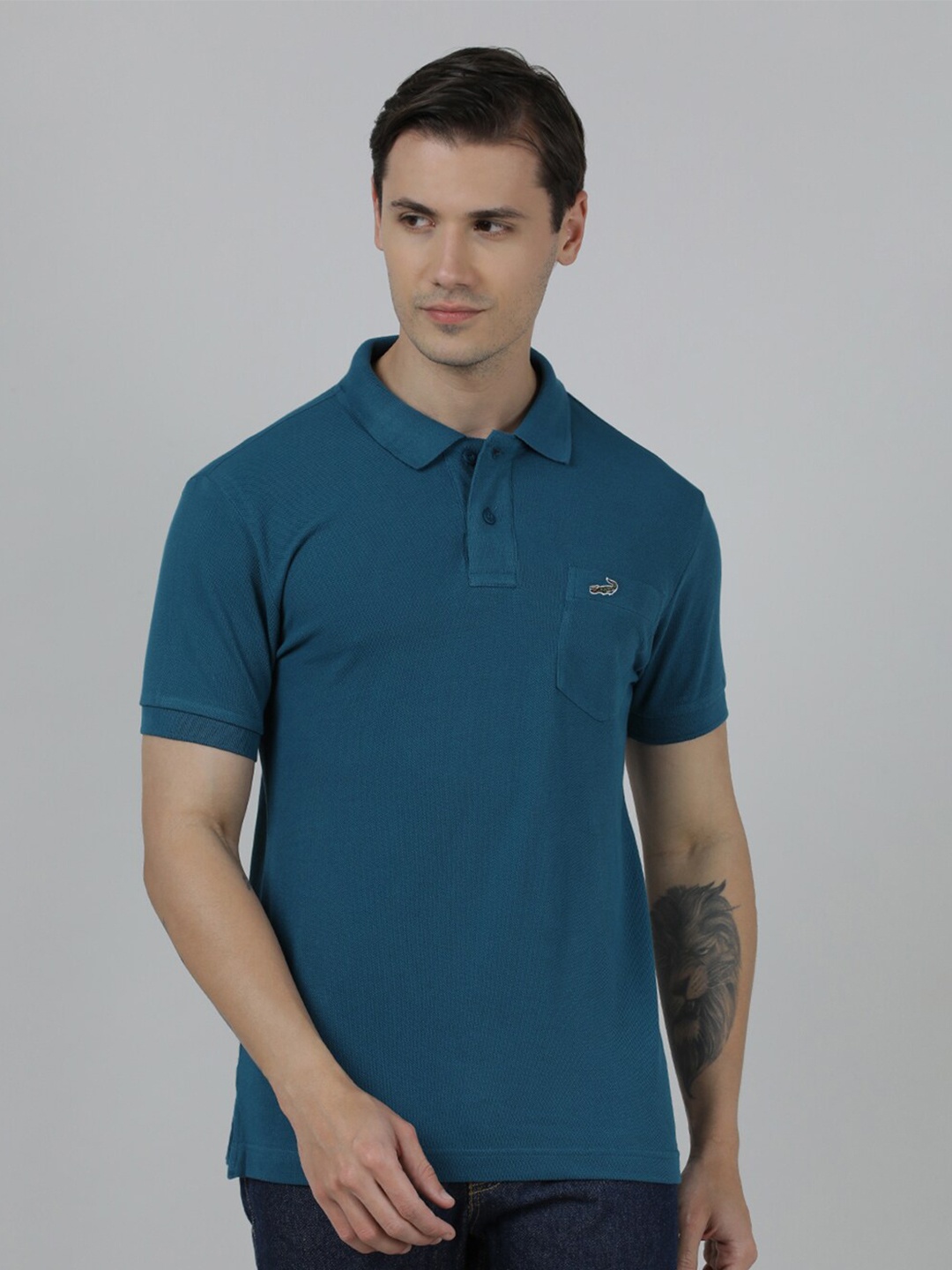 

Crocodile Polo Collar Slim Fit Cotton T-shirt, Teal