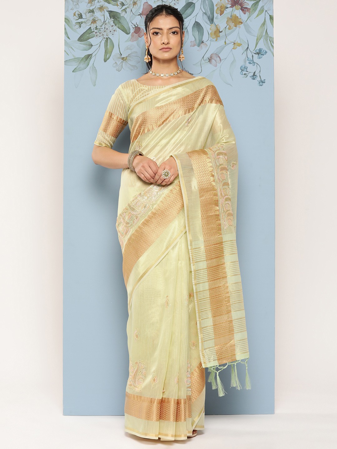 

Mitera Zari Embroidered Saree, Green