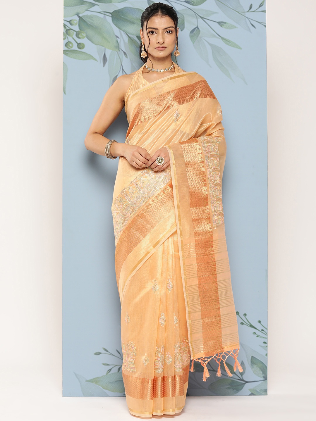 

Mitera Ethnic Motifs Zari Saree, Orange