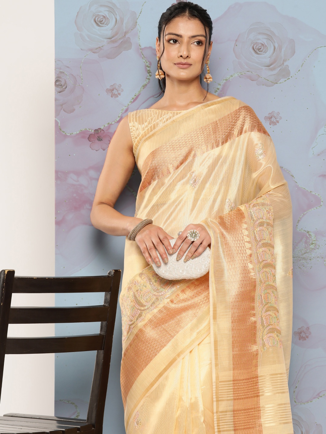 

Mitera Ethnic Motifs Zari Poly Georgette Saree, Yellow