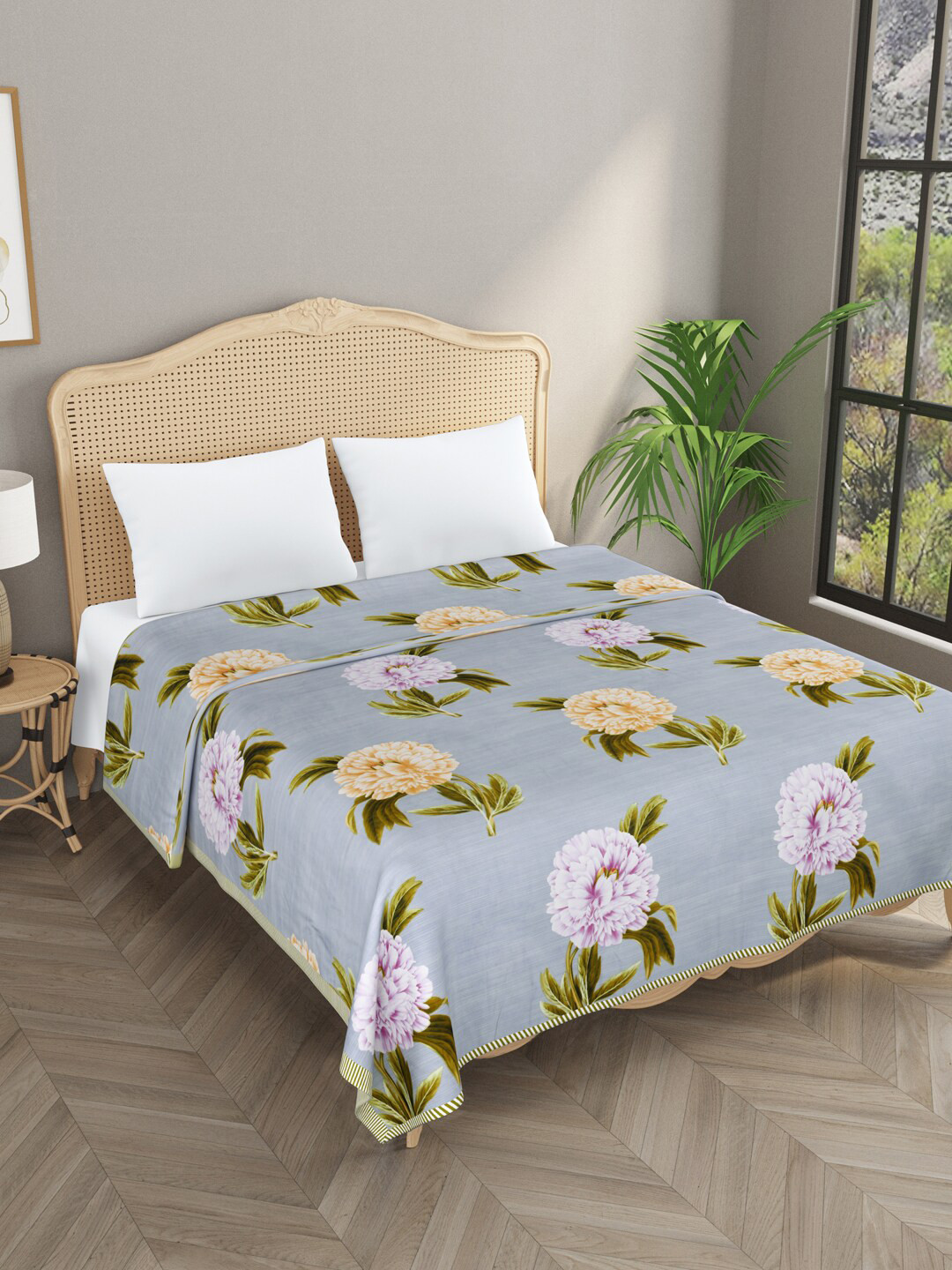 

Gulaab Jaipur Grey & Purple Floral Summer 300 GSM Double Bed Dohar