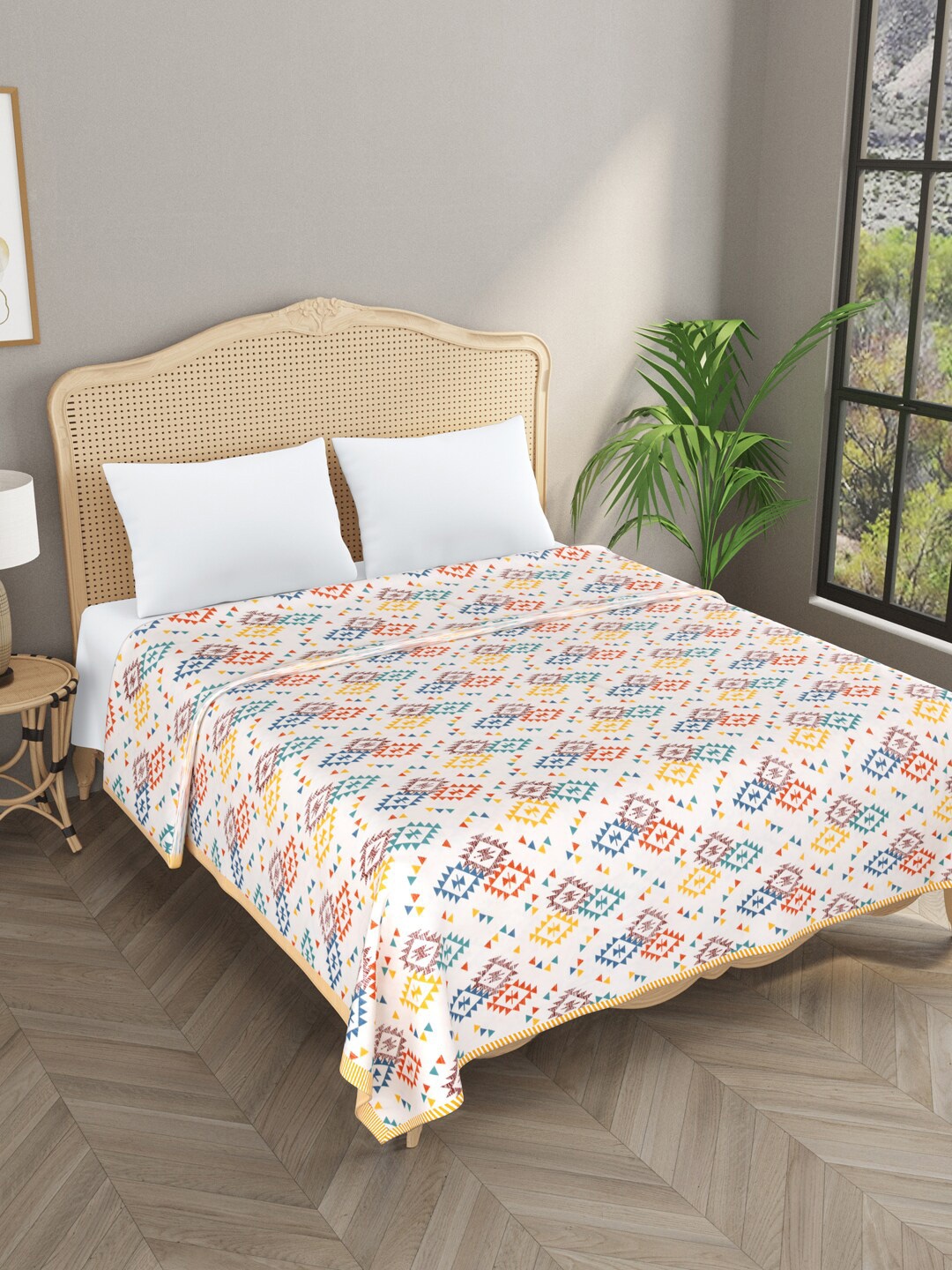 

Gulaab Jaipur Cream-Coloured & Yellow Geometric Summer 300 GSM Double Bed Dohar