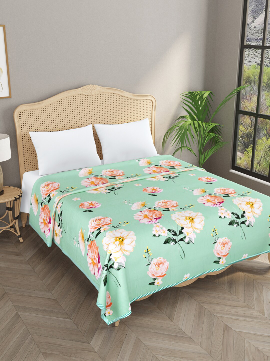 

Gulaab Jaipur Green & Peach-Coloured Floral Summer 300 GSM Double Bed Dohar