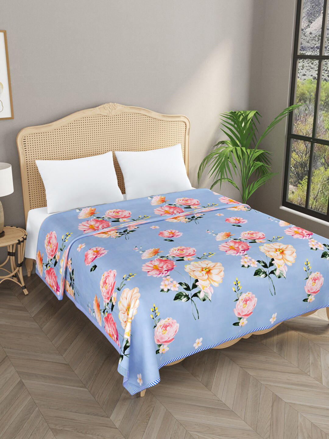 

Gulaab Jaipur Blue & Pink Floral Summer 300 GSM Single Bed Dohar