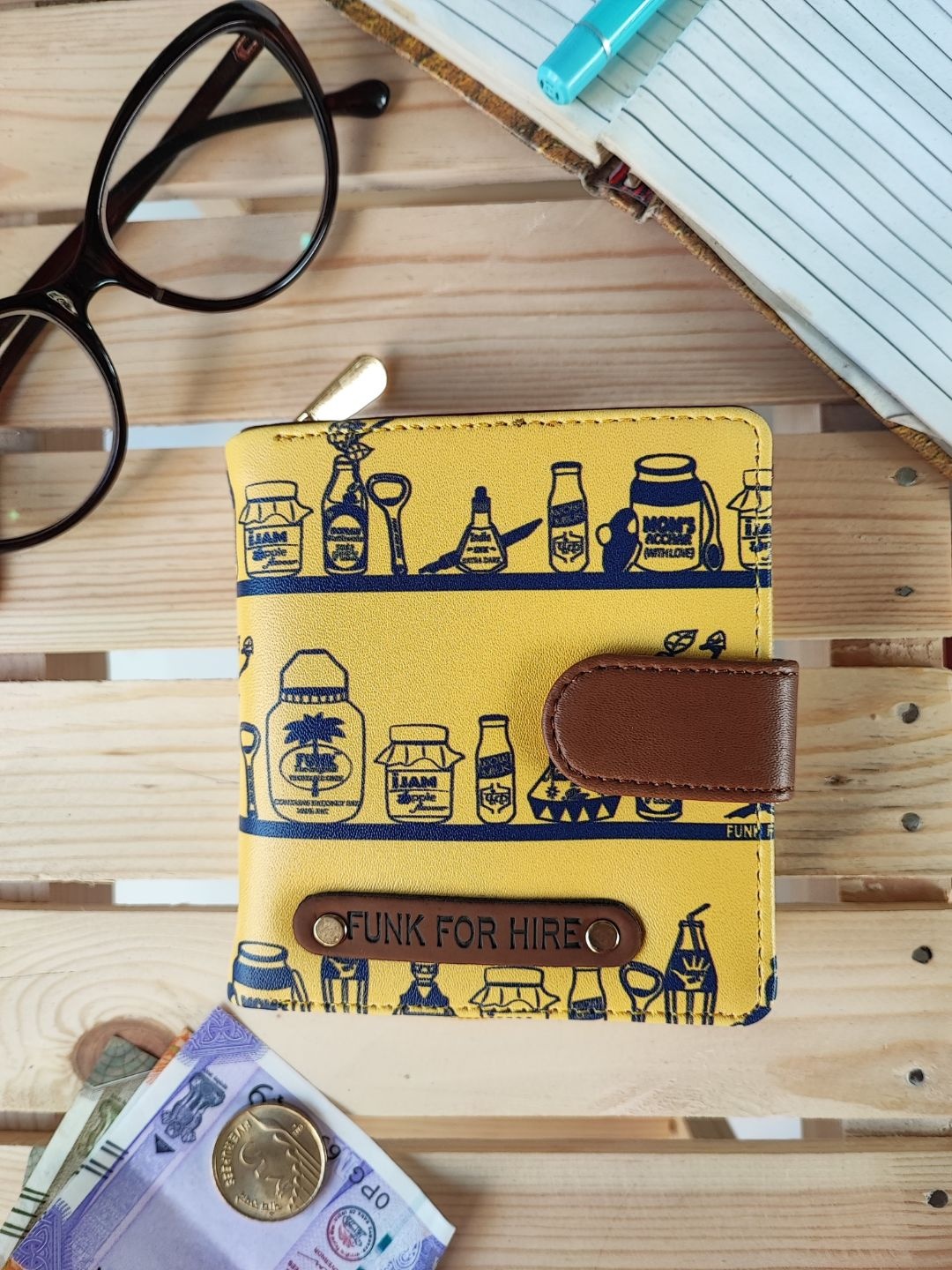 

Funk For Hire Women Printed Two Fold Wallet, Yellow