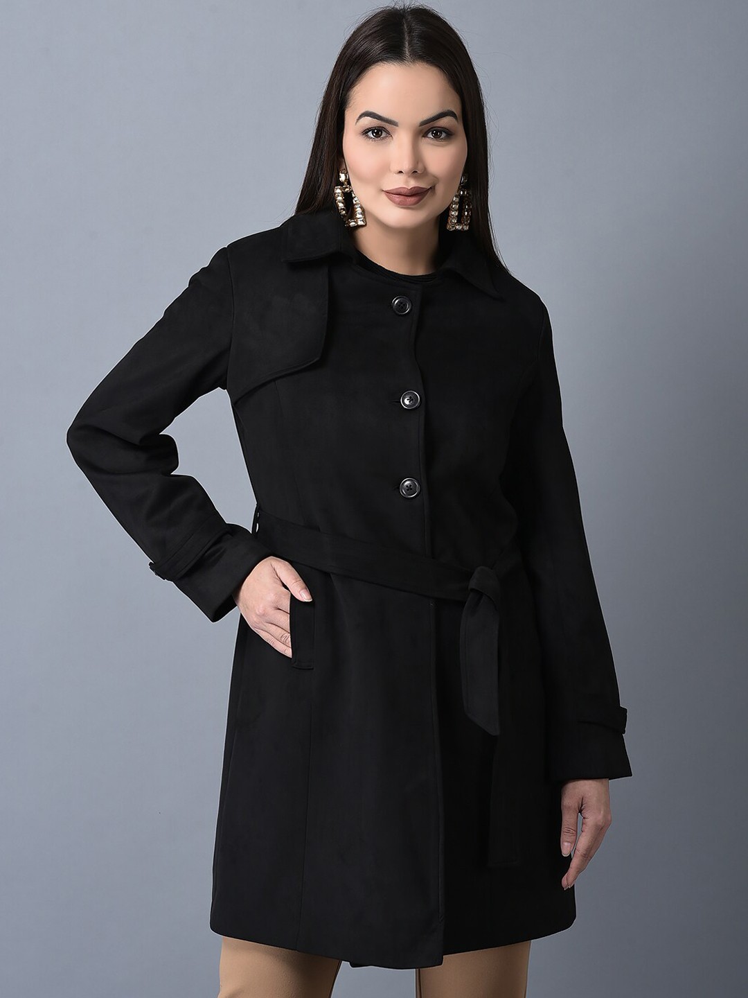 

CANOE Single-Breasted Longline Trench Coat, Black
