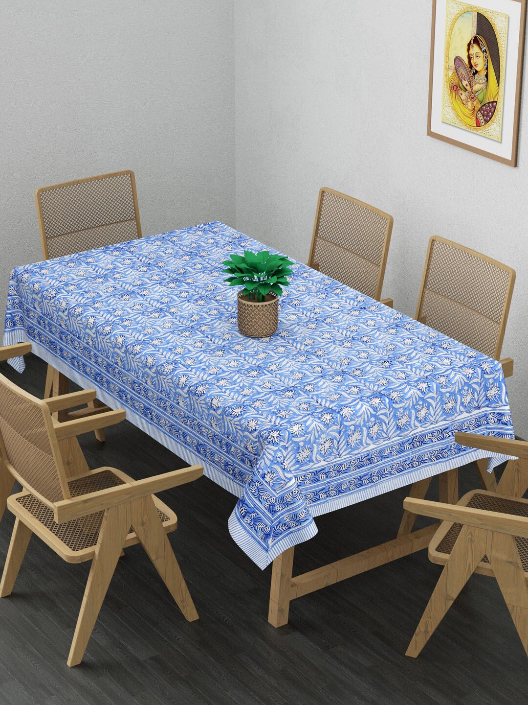 

Gulaab Jaipur Blue & Beige Printed Cotton 6 Seater Rectangular Table Cover