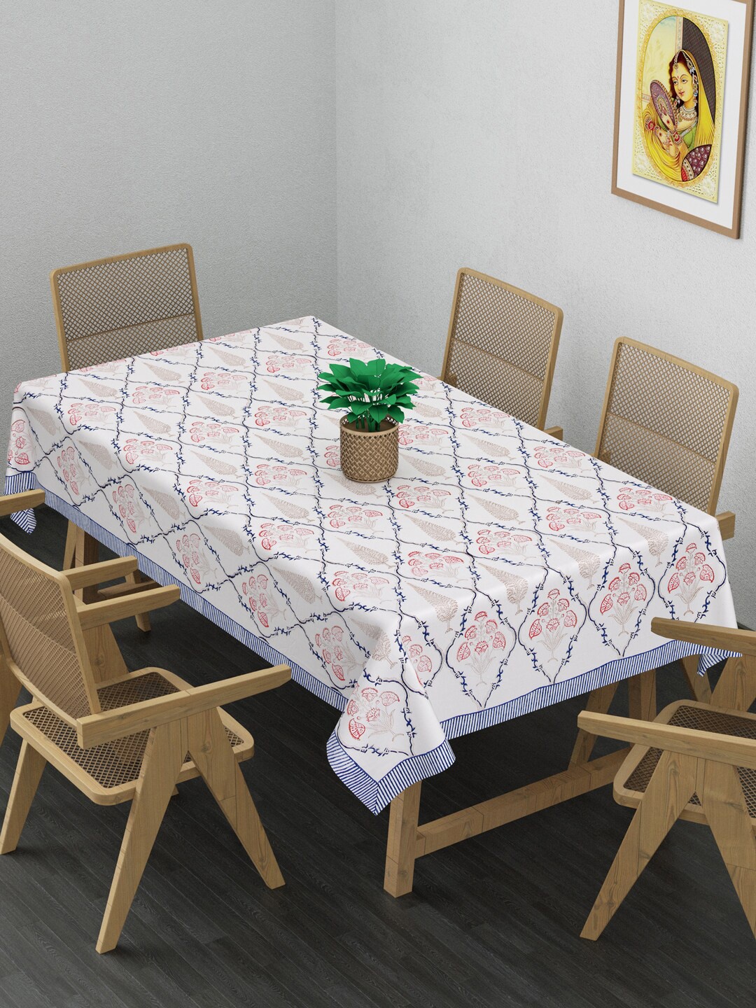 

Gulaab Jaipur White & Red Ethnic Motifs Printed Rectangular Shaped Cotton 6-Seater Table Cover