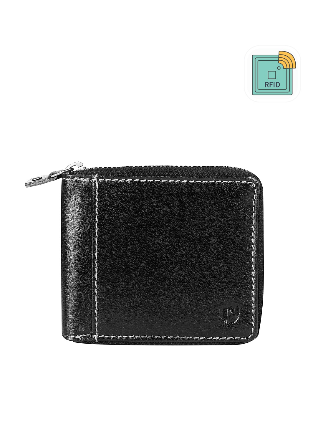 

NauraHide Men Leather RFID Zip Around Wallet, Black