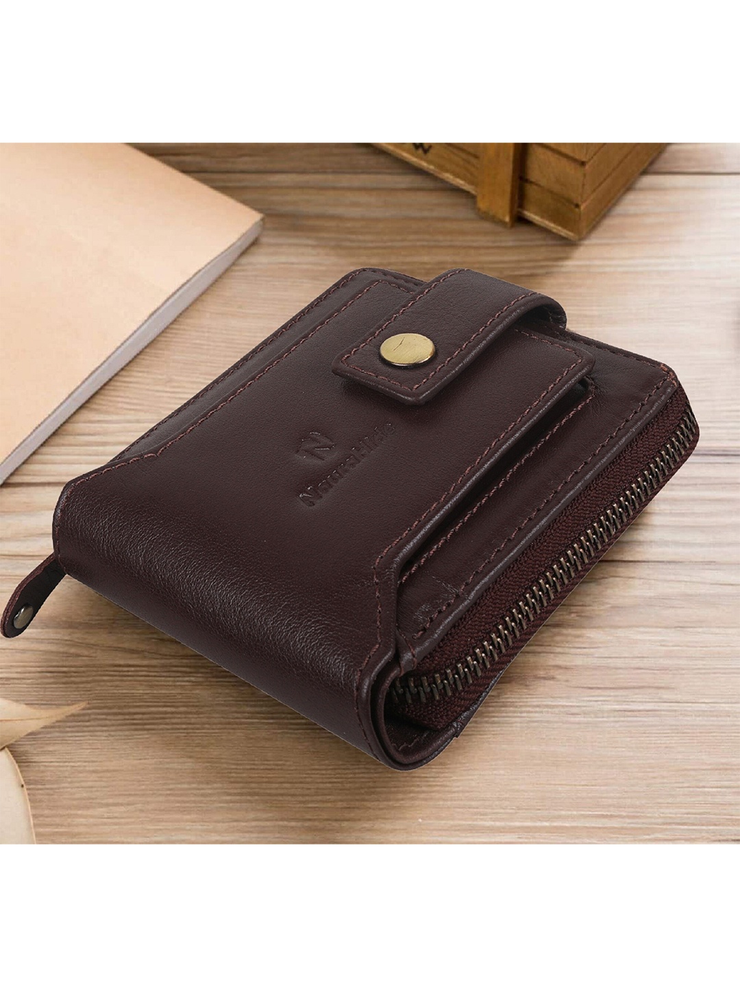 

NauraHide Men Leather RFID Zip Around Wallet, Brown