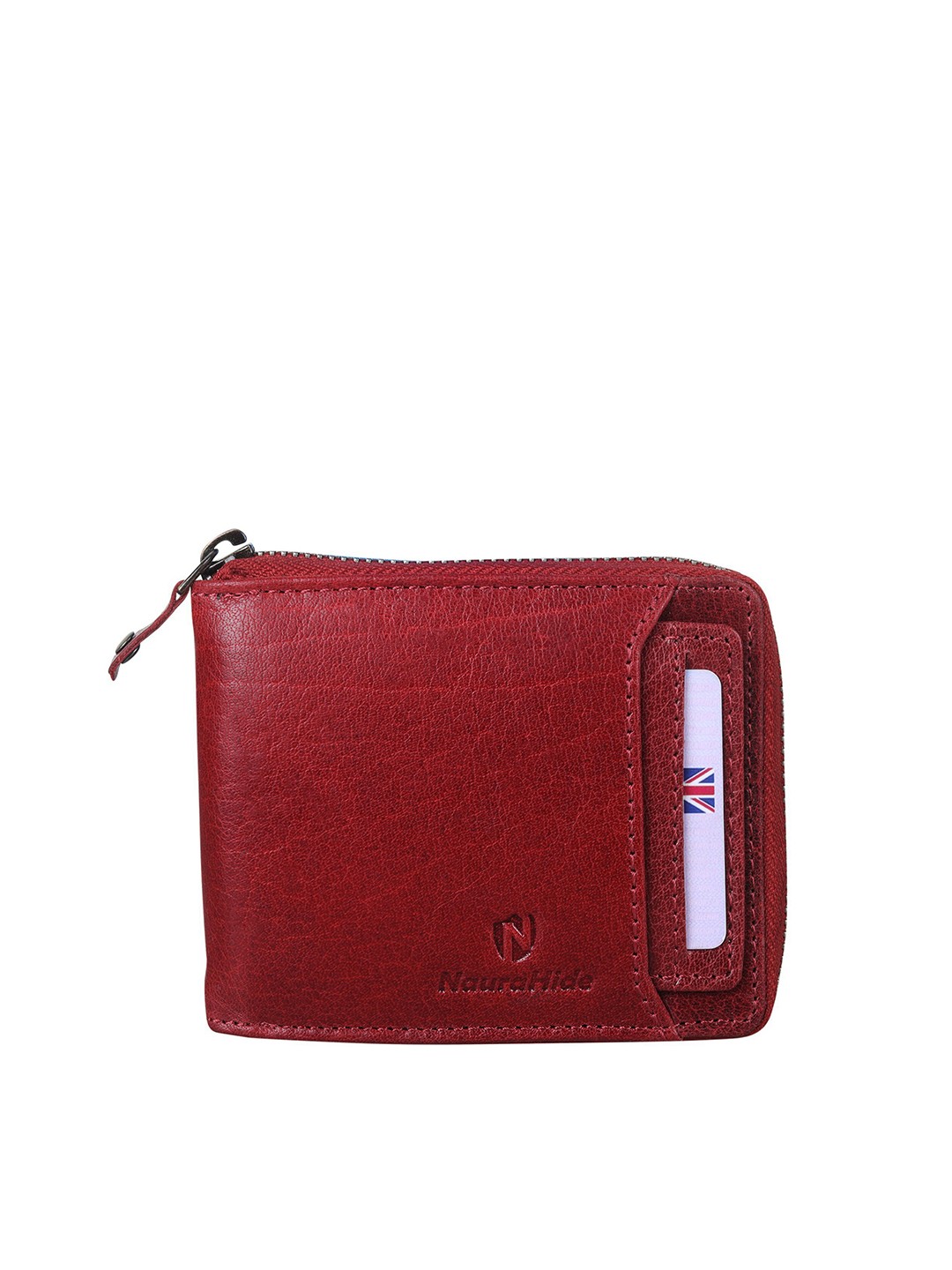 

NauraHide Men Leather Zip Around Wallet, Red