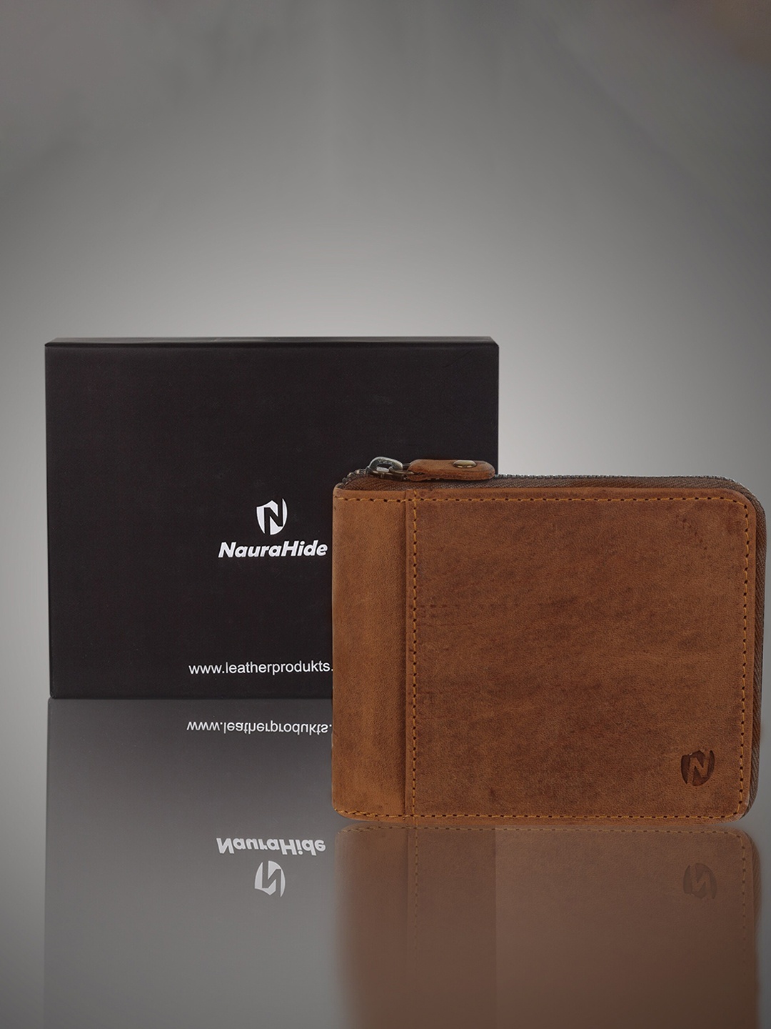 

NauraHide Men Leather Zip Around RFID Wallet, Brown