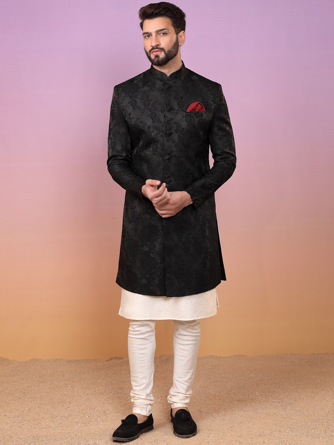

KISAH Men Kurta & Indowestern Sherwani with Churidar Set, Black