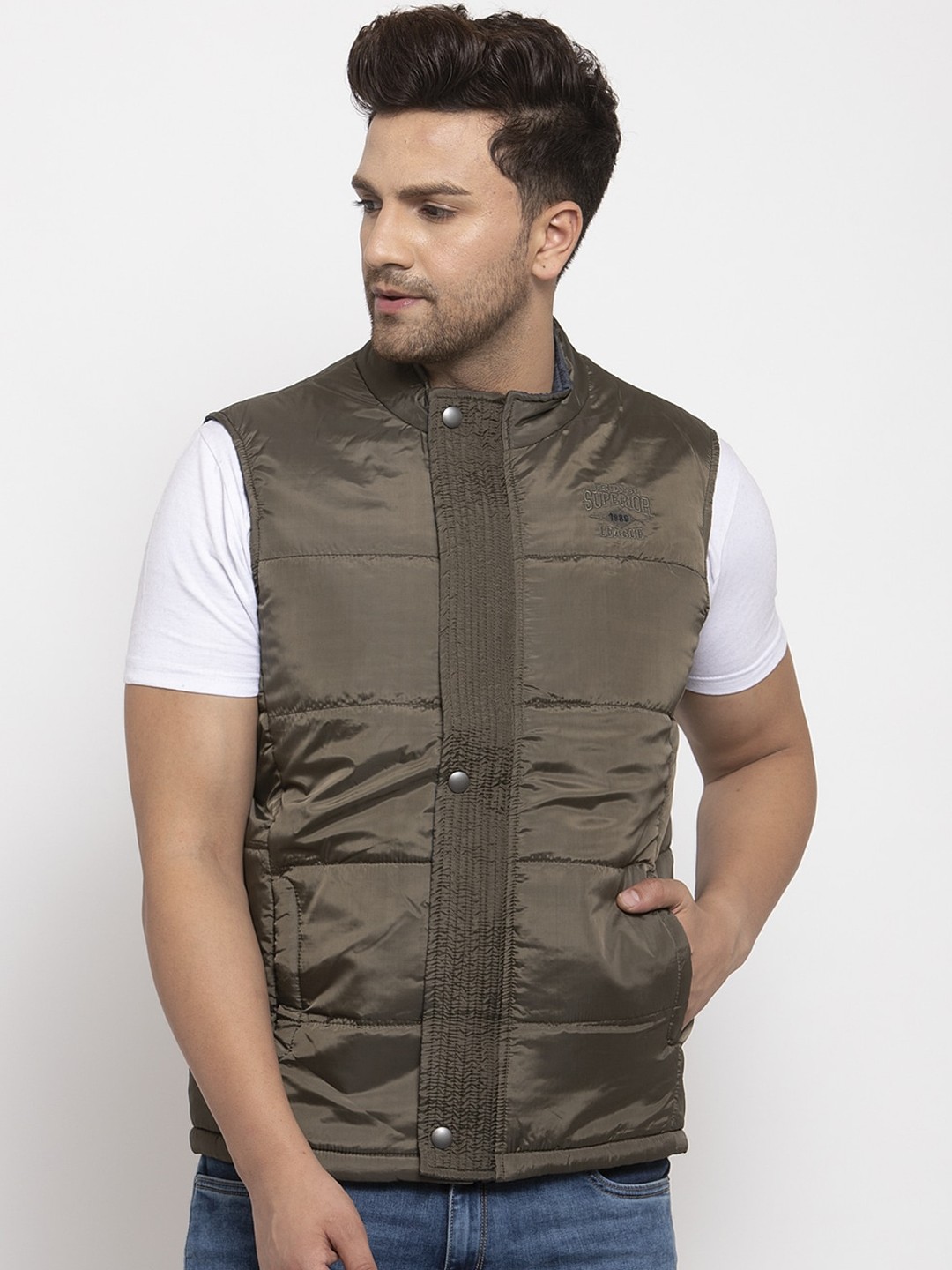 

Cantabil Men Lightweight Padded Jacket, Olive