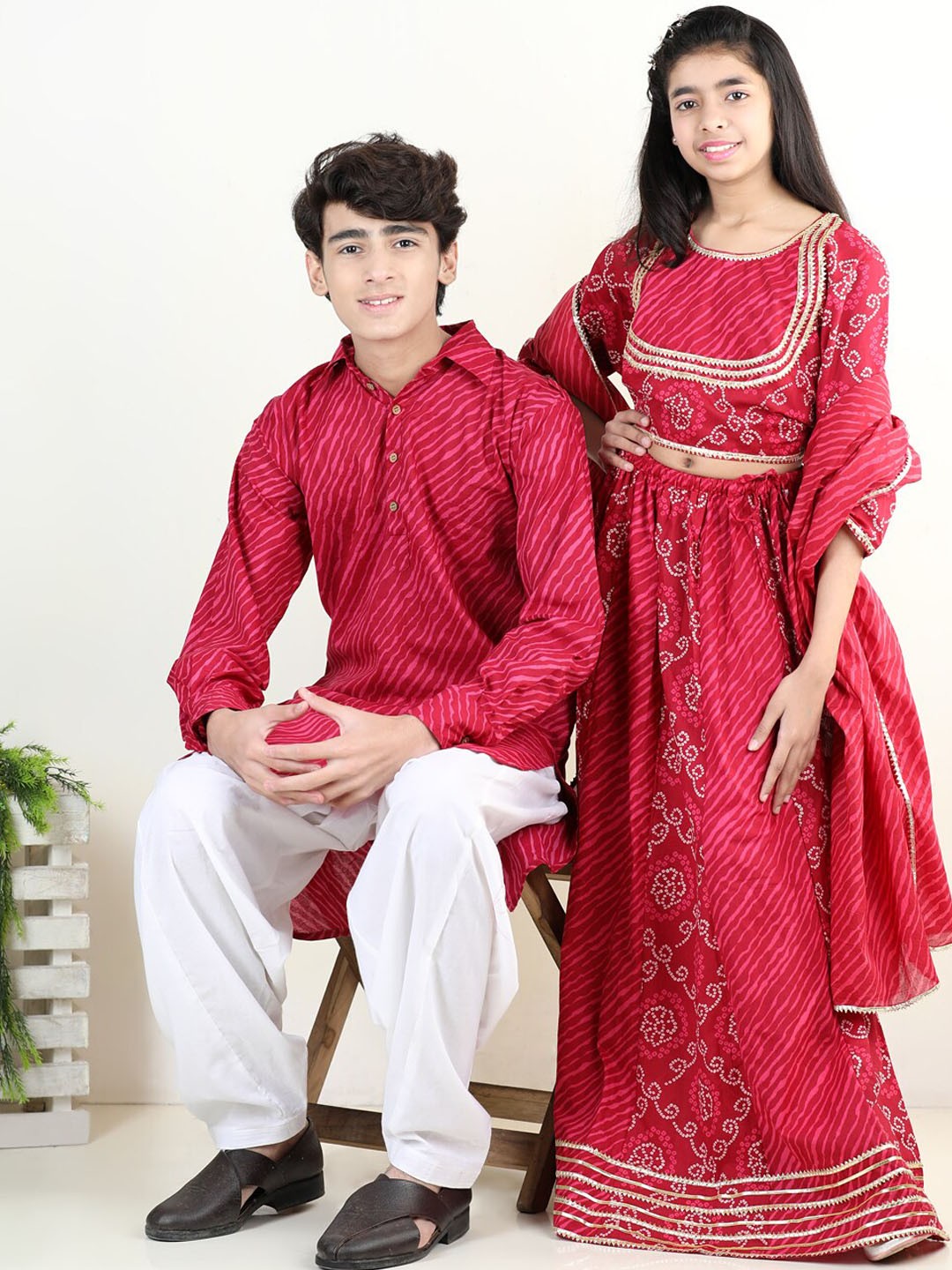 

BownBee Boys Leheriya Printed Pure Cotton Kurta With Salwar, Pink