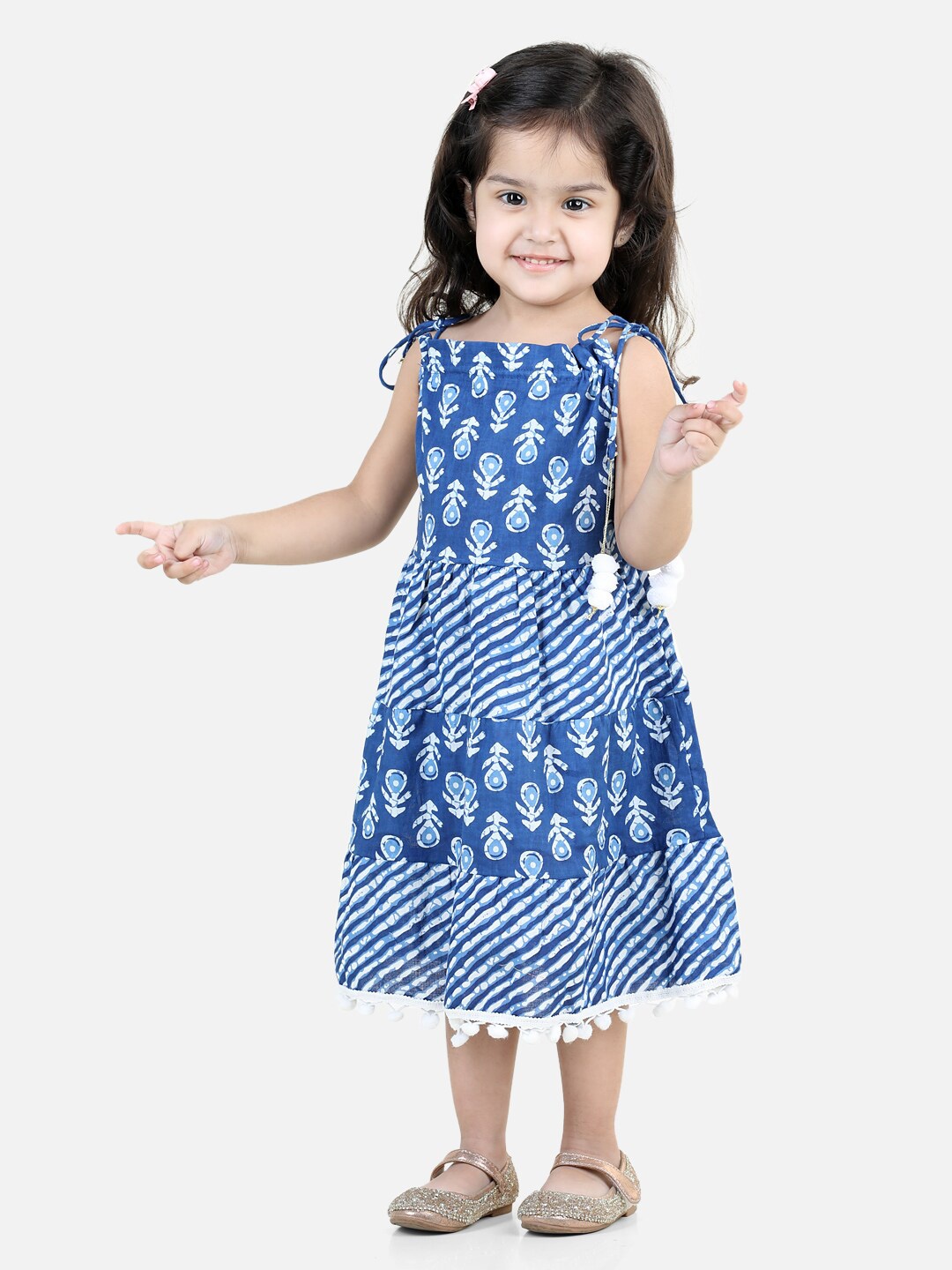 

BownBee Girls Ethnic Motifs Printed Shoulder Strap Fit & Flare Ethnic Dress, Blue