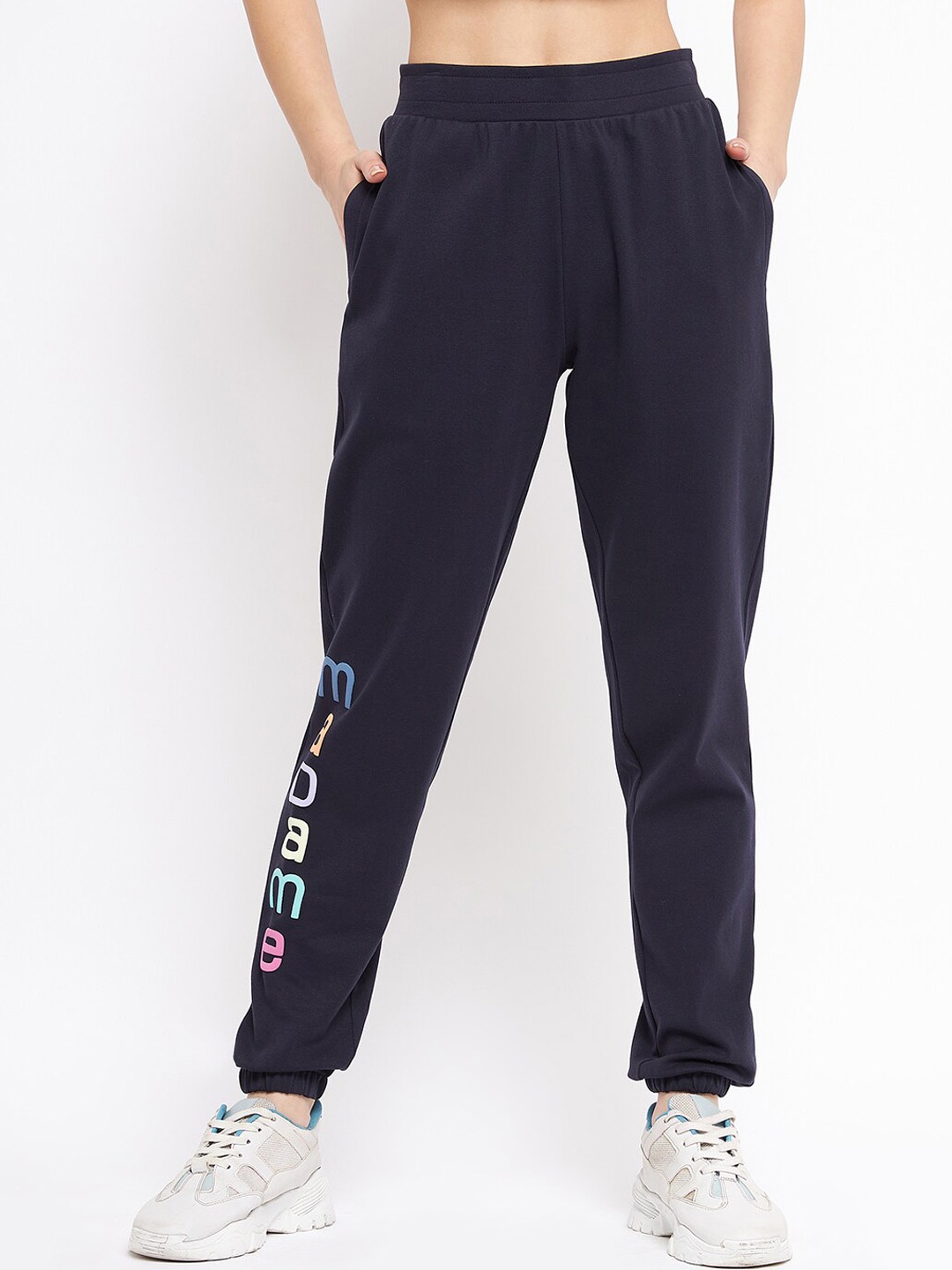 

Madame Women Regular-Fit Cotton Joggers, Navy blue