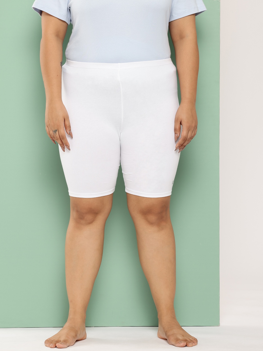 

Leading Lady Plus Size Women High-Rise Pure Cotton Lounge Shorts, White
