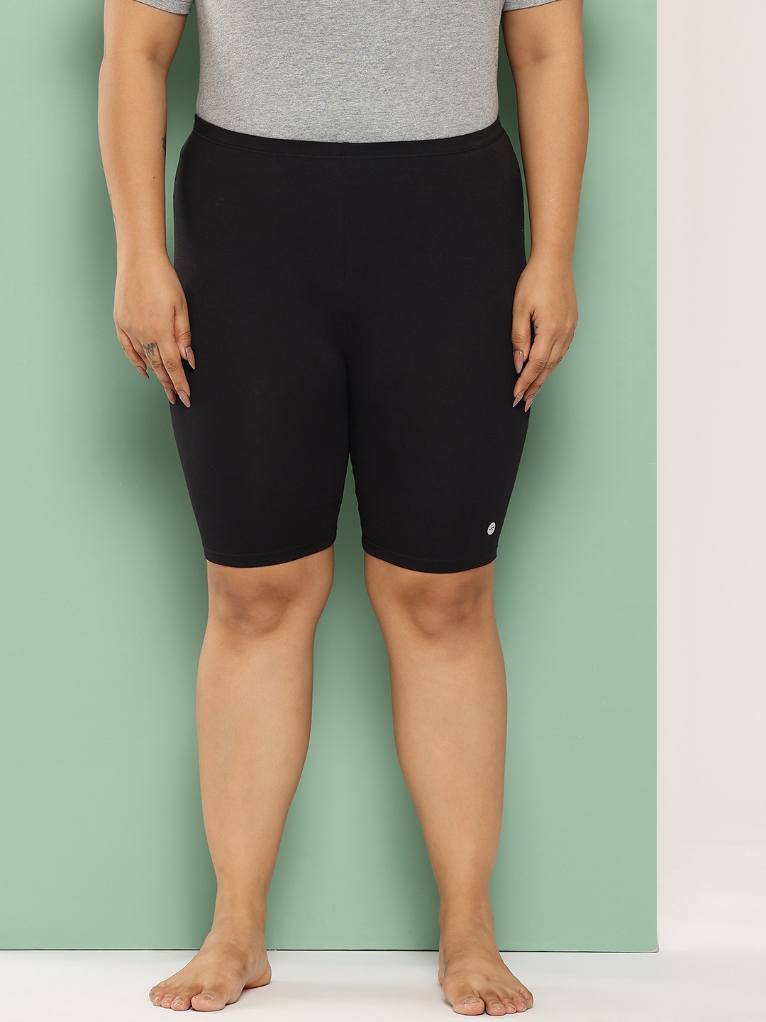 

Leading Lady Plus Size Women High-Rise Pure Cotton Lounge Shorts, Black