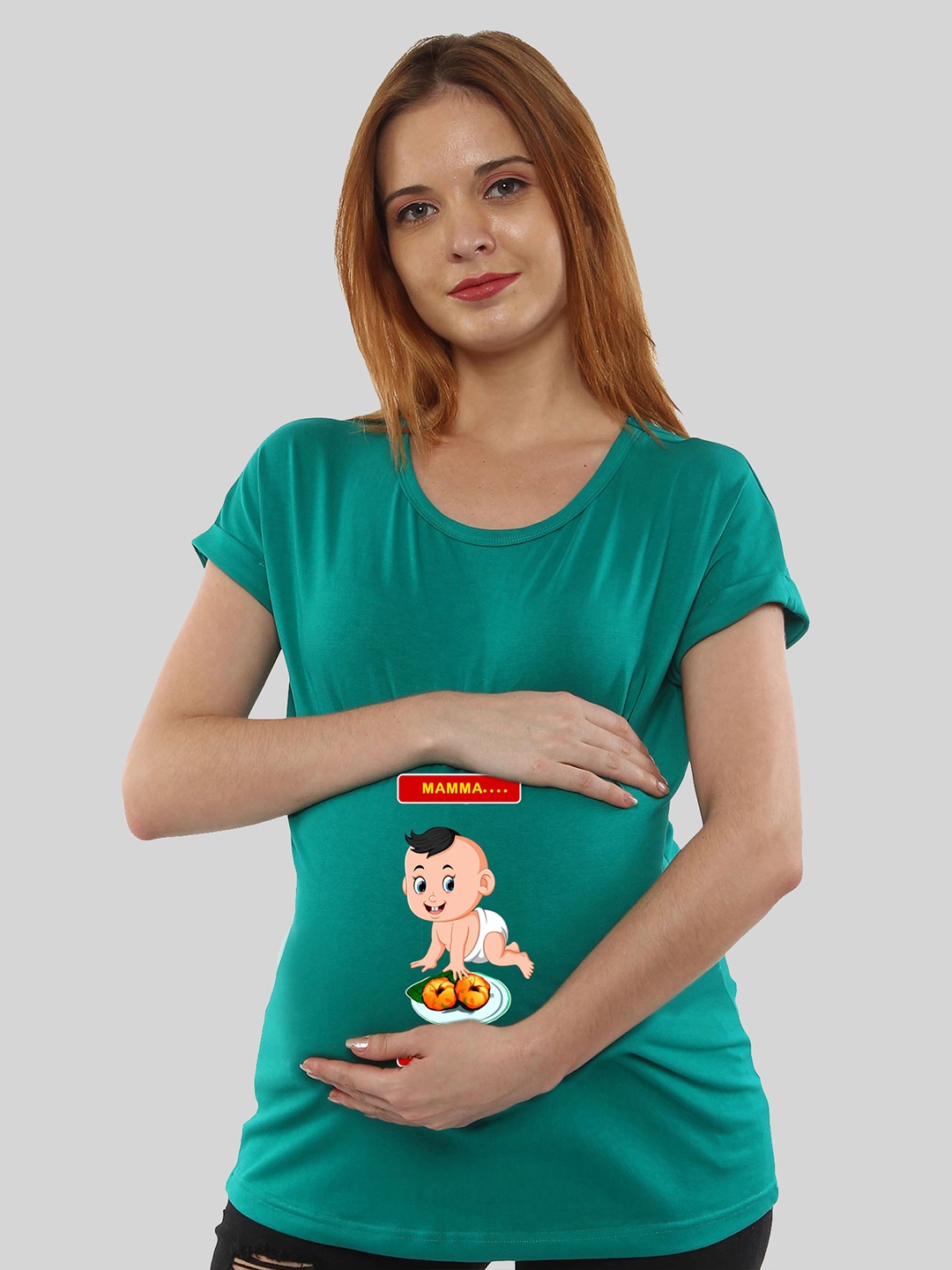 

SillyBoom Graphic Printed Maternity Cotton T-shirt, Teal