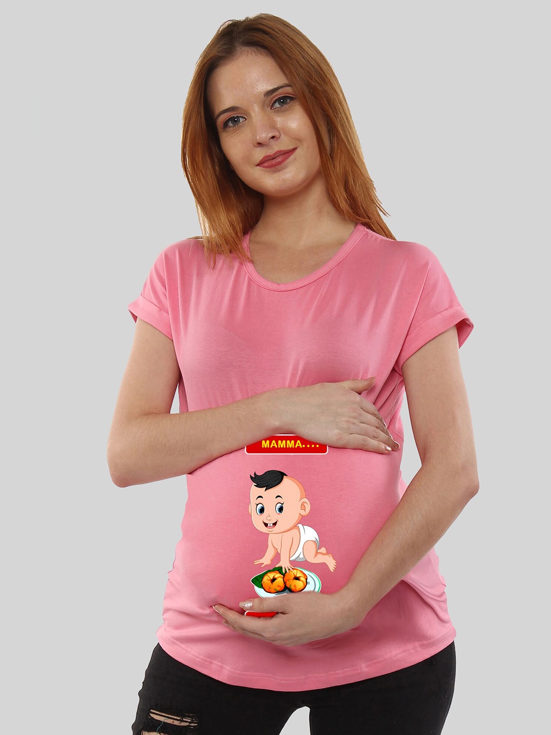 

SillyBoom Graphic Printed Maternity Cotton T-shirt, Pink