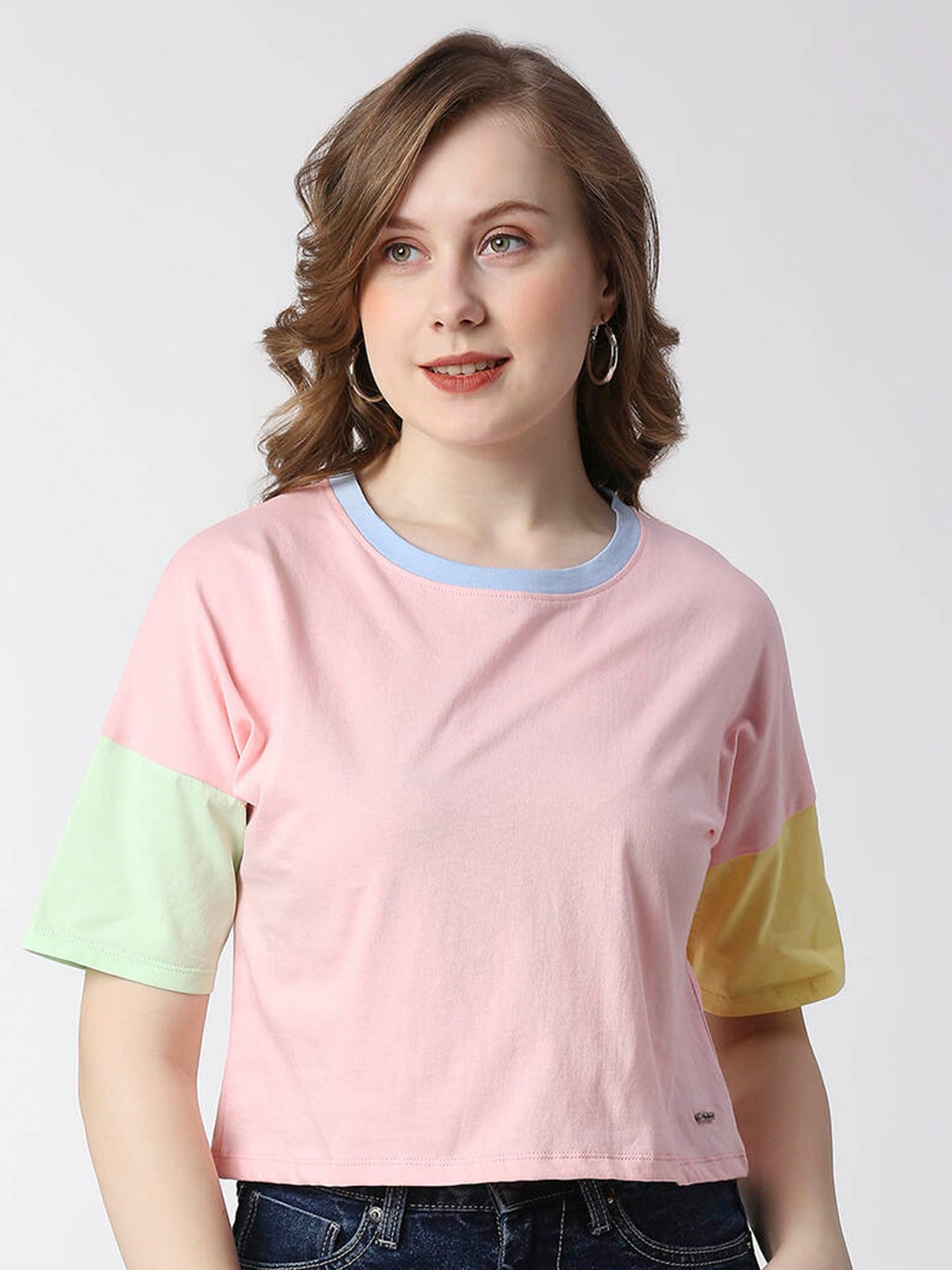 Pepe Jeans Colourblocked Cotton T-shirt, Pink