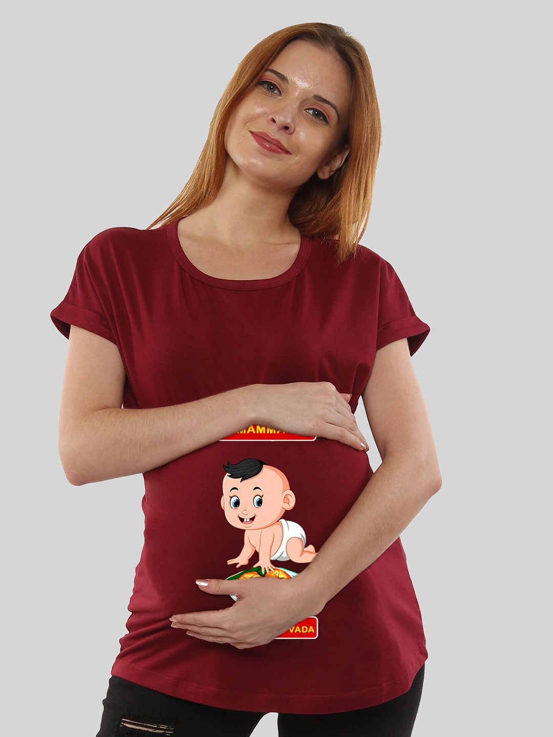 

SillyBoom Graphic Printed Cotton Maternity T-shirt, Maroon