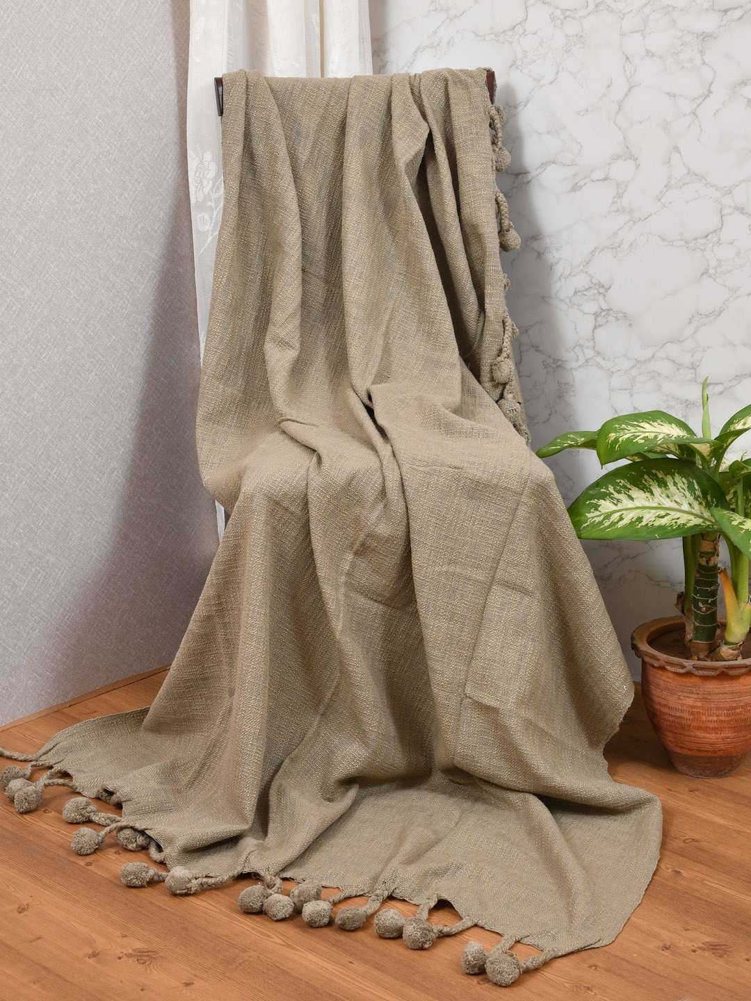 

Gulaab Jaipur Brown Self-Design Cotton Throw
