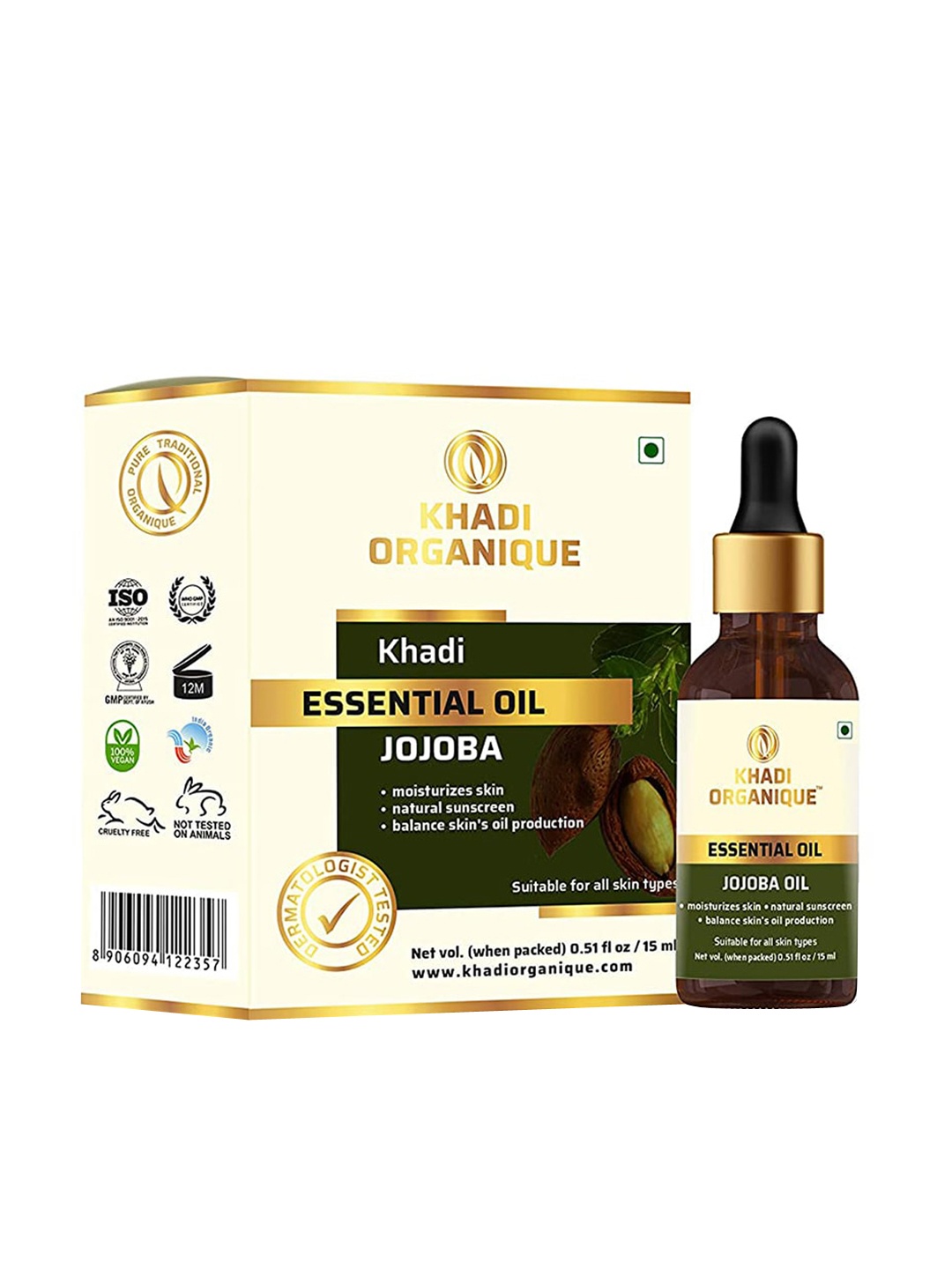 

Khadi Organique Jojoba Organic Essential Body Oil - 15 ml, Black