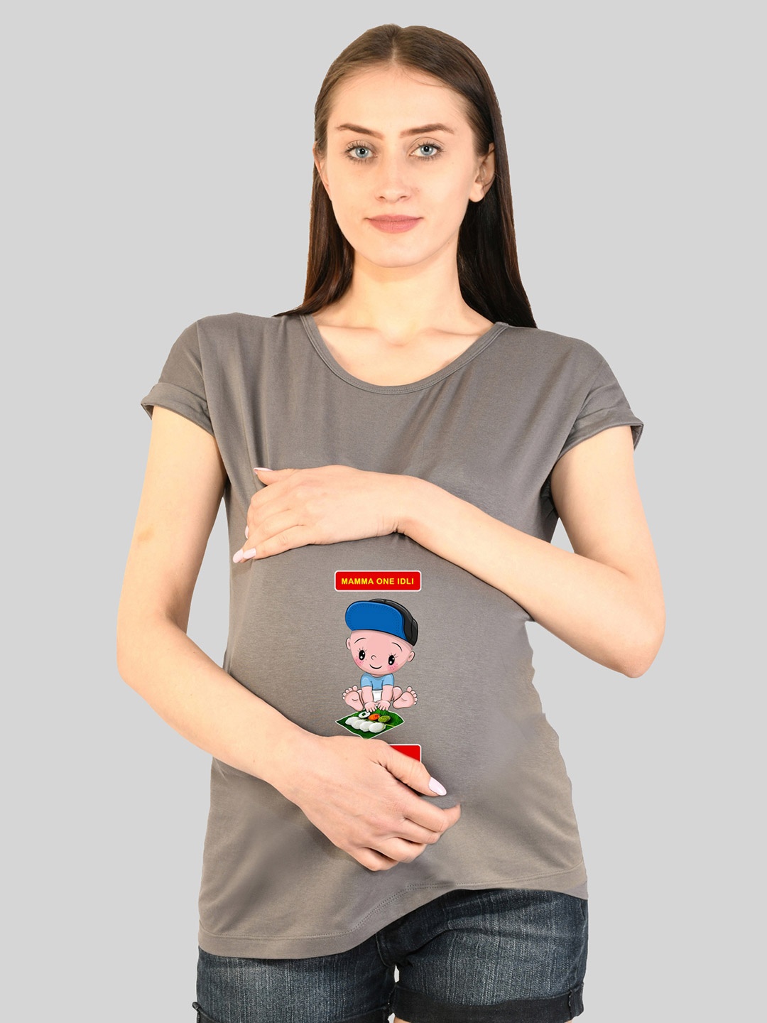

SillyBoom Women Grey Printed V-Neck T-shirt