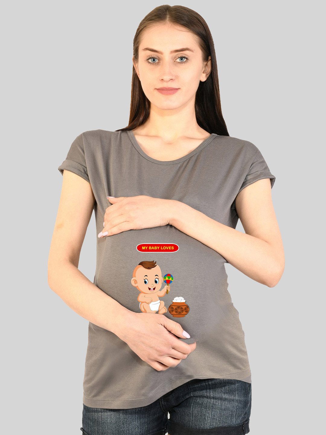 

SillyBoom Women Grey Printed Applique T-shirt