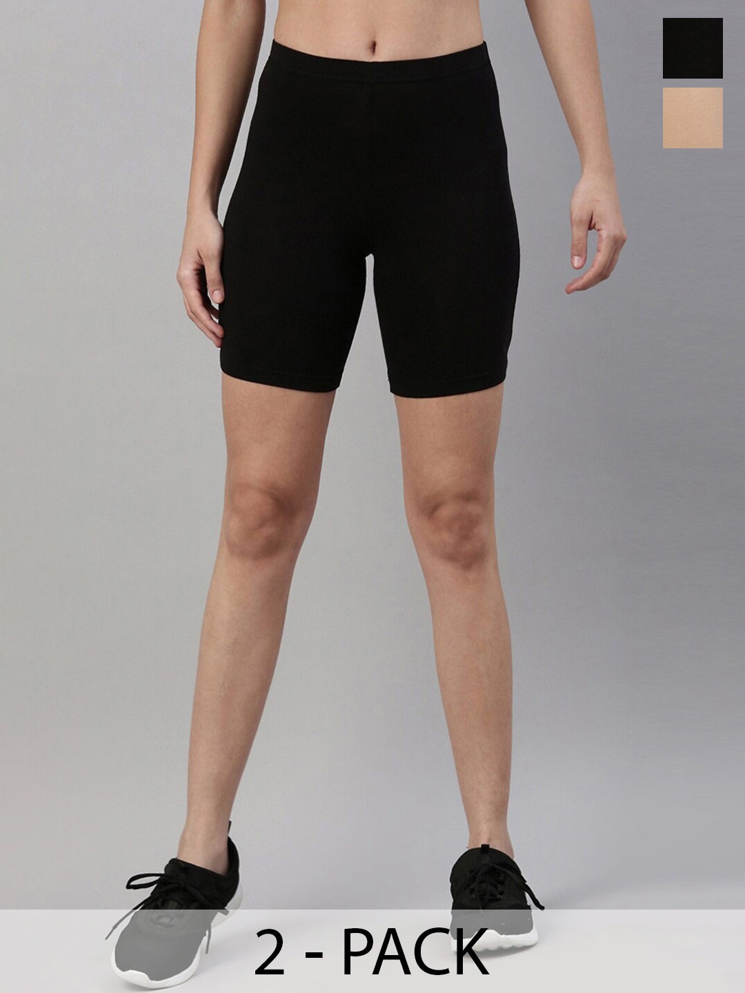 

TWIN BIRDS Pack of 2 Women Cotton Skinny Fit Yoga Sports Shorts, Black