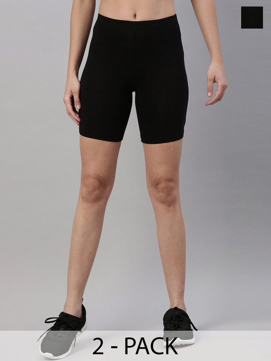 

TWIN BIRDS Women Pack of 2 Skinny Fit Yoga Sports Shorts, Black