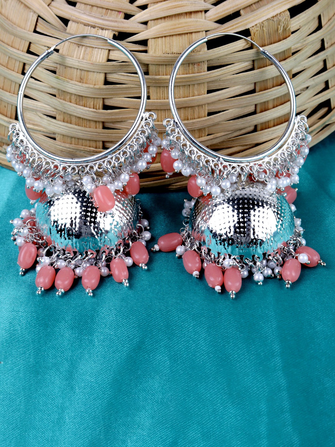 

Krelin Silver Plated with Beads Hoop Jhumka Earrings