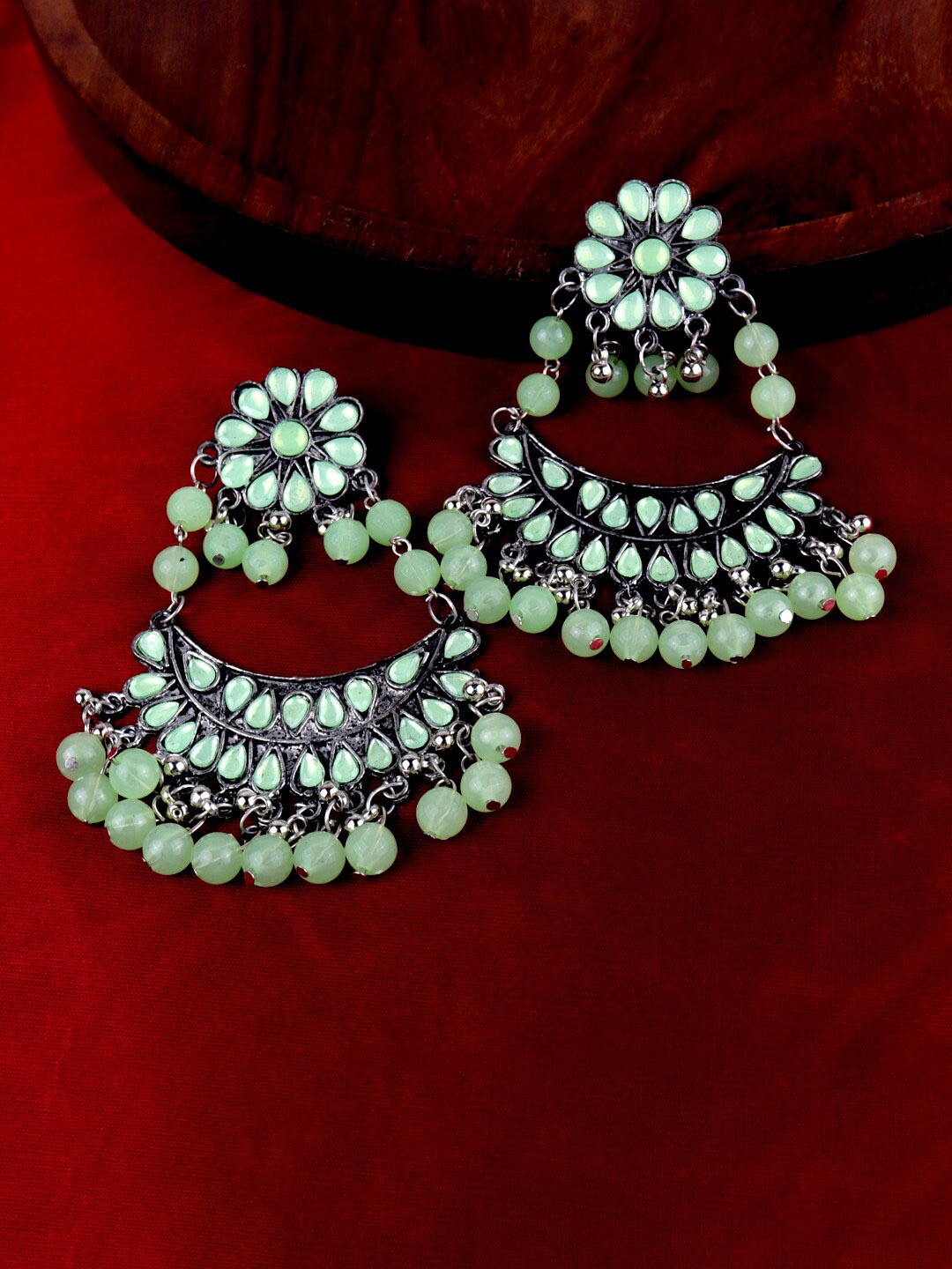 

Krelin Silver-Plated Classic Floral Beaded Drop Earrings, Sea green
