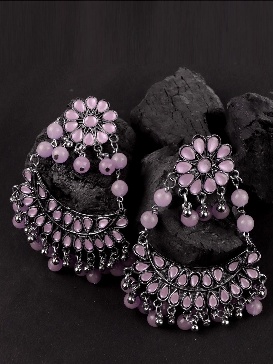 

Krelin Silver-Plated Crescent Shaped Chandbalis, Pink